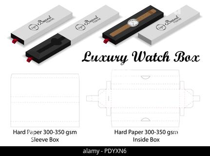 luxury watch sleeve box mockup dieline template Stock Vector