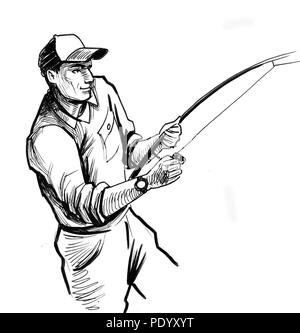 Man Boat Fishing Rod Ink Watercolor Sketch Stock Illustration by  ©alexblacksea #226636542