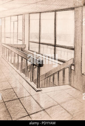 architecture, pencil drawing, sketch Stock Photo