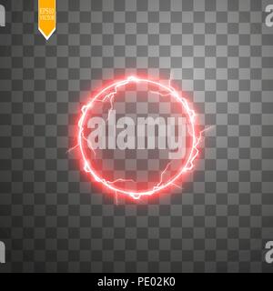 Red round frame. Shining circle banner. Isolated on black transparent background. Vector illustration Stock Vector