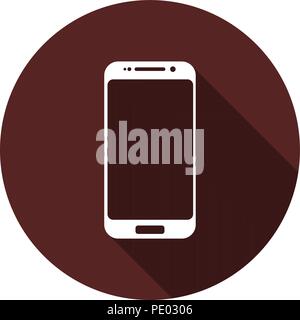 Smartphone icon. Flat white image with a long shadow Stock Vector