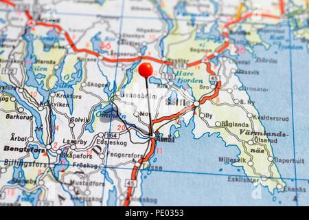 Sweden Stockholm, 07 April 2018: European cities on map series. Closeup of Åmål Stock Photo