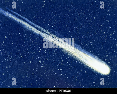 Comet Halley. Drawing and watercolor by the Spanish illustrator Francisco Fonollosa (late 20th century). Stock Photo