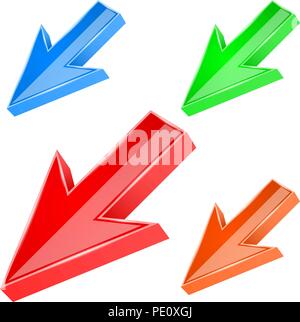 Colored down arrows. 3d signs Stock Vector