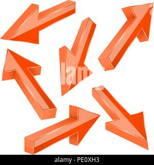 Orange 3d arrows. Set of shiny straight signs Stock Vector