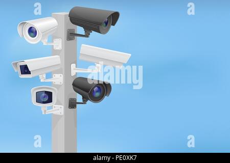 Security cctv cameras set. Traffic supervision Stock Vector
