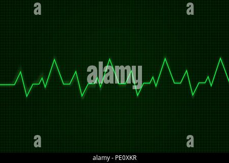 Heartbeat. Cardiogram graph. Green line on display Stock Vector