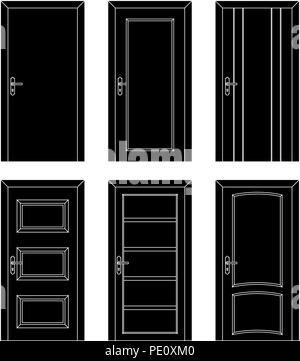 Interior doors. Black flat set of designs Stock Vector