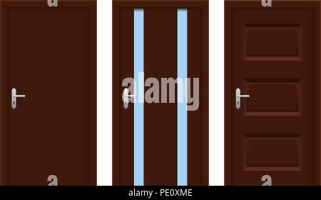 Interior doors. Brown wooden set of designs Stock Vector