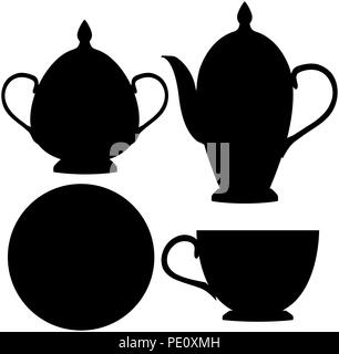 Tea set. Black flat icons Stock Vector