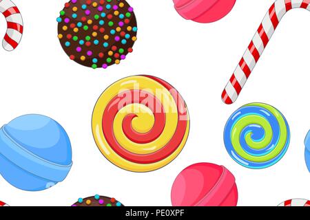 Candies and sweets. Colored background. Seamless pattern Stock Vector