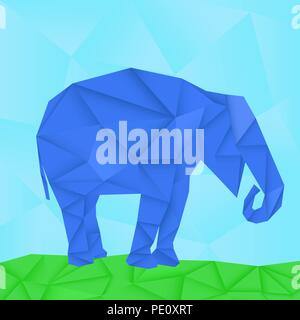 Blue elephant. Polygonal origami like vector illustration. Stock Vector