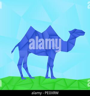 Blue camel. Polygonal origami like vector illustration. Stock Vector