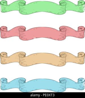 Ribbon banner scrolls. Hand drawn colored sketch Stock Vector