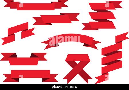 Red paper scrolls. Set Stock Vector