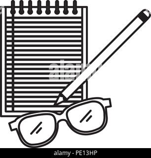 notebook agend with pencil and glasses vector illustration design Stock Vector