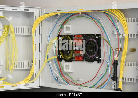 Optical fiber distribution frame fiber networking Stock Photo