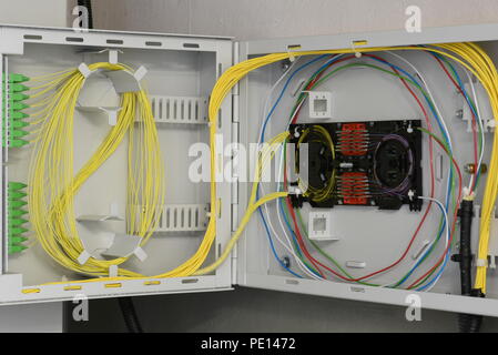 Optical fiber distribution frame fiber networking Stock Photo