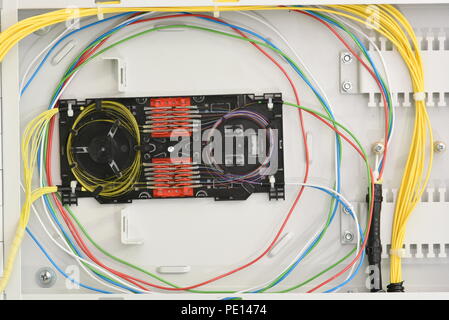 Optical fiber distribution frame fiber networking Stock Photo