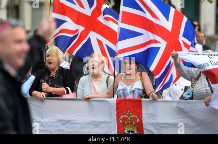 A counter protest by the loyalist group Northern Ireland Against Terrorism at an anti-internment march in Belfast city centre. Stock Photo