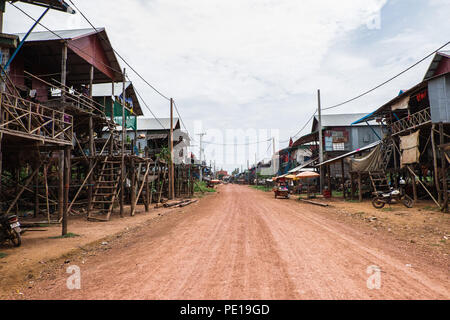 Kampong Phluk, one of Cambodia's 'floating villages' of Tonle Sap, during the dry season. Stock Photo