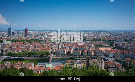 Lyon cityscape panorama from Part-dieu financial district to Bellecour square in France Stock Photo