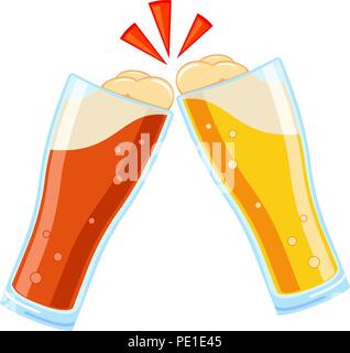 Colorful cartoon two beer glasses Stock Vector