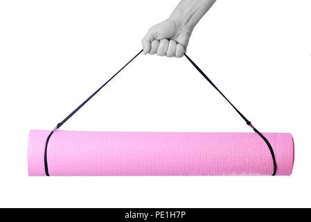 pink yoga mat on a white background ,isolated Stock Photo