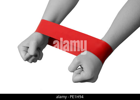Close-up isolated green sport strap for stretching. Stock Photo