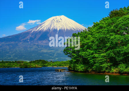 Mount Fuji, Japan - probably the most famous landmark in Japan, Mount Fuji stands 3776 meters high. Here in particular the volcano in Spring Stock Photo