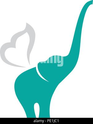 little turquoise elephant with butterfly wings Stock Vector