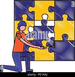 man in the knee connecting pieces of puzzle vector illustration Stock Vector