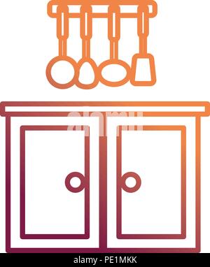 kitchen drawer wooden with utensils hanging Stock Vector