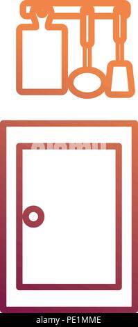 kitchen drawer wooden with utensils hanging Stock Vector