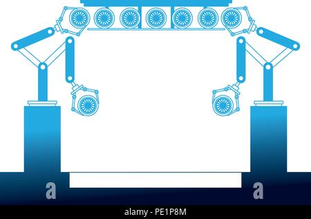 assembly line tires automatic auto production conveyor robotic Stock Vector