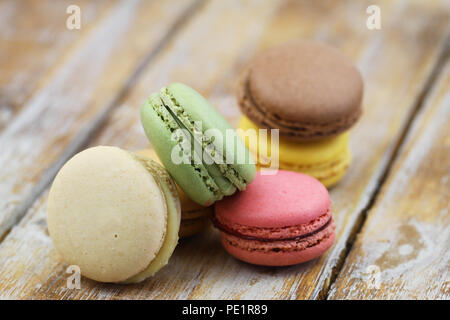 Close up of colorful crunchy macaroons Stock Photo