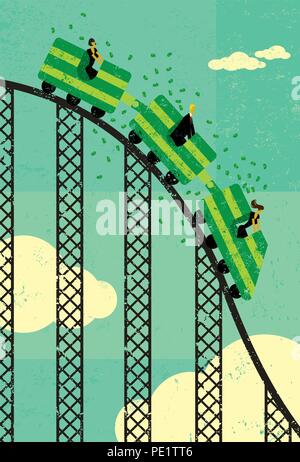 Roller coaster economy. Business people losing money riding the roller coaster economy. Stock Vector