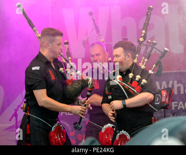 The Red Hot Chilli Pipers playing at Shrewsbury Flower Show 2018, Shropshire, UK Stock Photo