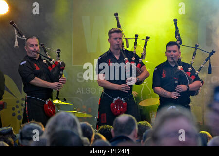 The Red Hot Chilli Pipers playing at Shrewsbury Flower Show 2018, Shropshire, UK Stock Photo