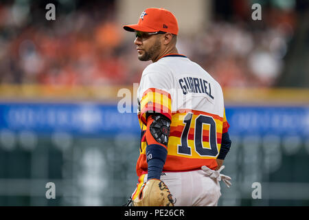 August 10, 2018: Houston Astros first baseman Yuli Gurriel (10) during a  Major League Baseball game between the Houston Astros and the Seattle  Mariners on 1970s night at Minute Maid Park in