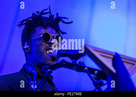 Denmark, Copenhagen - August 11, 2018. The American singer, songwriter and musician Moses Sumney performs a live concert during the Danish music festival Haven Festival 2018 in Copenhagen. (Photo credit: Gonzales Photo - Thomas Rasmussen). Credit: Gonzales Photo/Alamy Live News Stock Photo