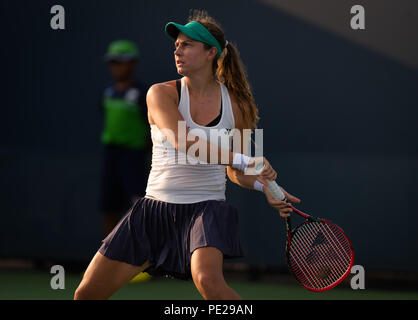 Cincinnati, USA. August 11, 2018 - Stefanie Voegele of Switzerland in action during qualifications at the 2018 Western & Southern Open WTA Premier 5 tennis tournament. Cincinnati, USA, August 11, 2018 Credit: AFP7/ZUMA Wire/Alamy Live News Stock Photo