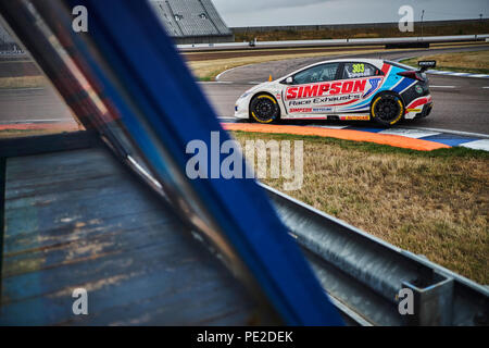 Corby, Northamptonshire, UK, 12th August 2018. BTCC racing driver Matt Simpson and Simpson Racing Exhaust with Eurotech Honda Civic Type-R drives during the Dunlop MSA British Touring Car Championship at Rockingham Motor Speedway. Photo by Gergo Toth / Alamy Live News Stock Photo