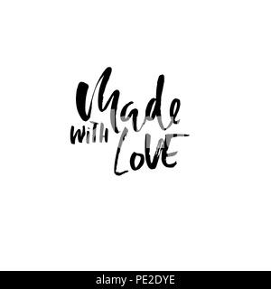 Made with love. Hand made lettering phrase for online store. Vector ink illustration. Modern dry brush calligraphy. Stock Vector