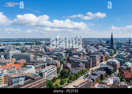 View over the city towards Binnenaslter and the Rathaus from the tower of St Michael's Church (Hauptkirche Sankt Michaelis), Hamburg, Germany Stock Photo