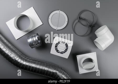 ventilation system equipment on gray background. top view Stock Photo