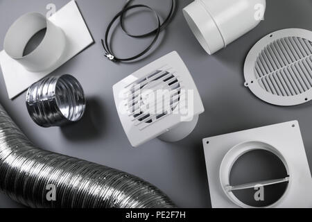 group of ventilation system objects on gray background Stock Photo