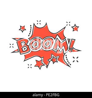 Vector cartoon boom comic sound effects icon in comic style. Sound bubble speech sign illustration pictogram. Boom business splash effect concept. Stock Vector