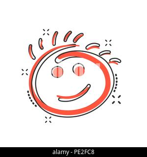 Vector cartoon simple smile icon in comic style. Hand drawn face doodle sign illustration pictogram. Smile business splash effect concept. Stock Vector