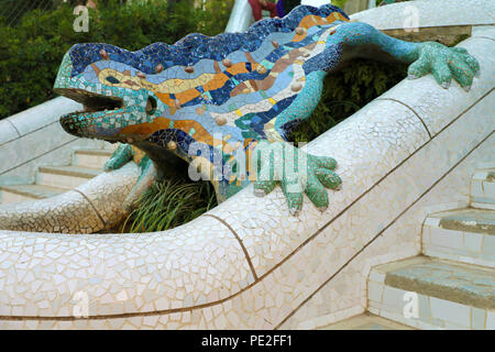 The salamander in Park Güell has become a symbol of Gaudí's work, Barcelona, Catalonia, Spain Stock Photo